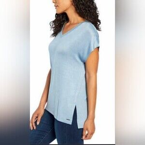 NWOT Orvis Women's Tunic T-Shirt Tee Short Sleeves Blue Knit Top Poly Rayon XL